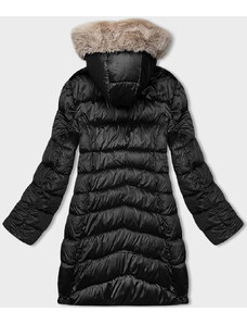 S'WEST Černo-béžová dámská zimní oboustranná bunda s kapucí (B8202-1046)