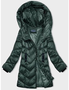 S'WEST Tmavě zelená dámská zimní bunda s asymetrickým zipem (B8167-10)