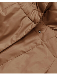 LHD Tmavě béžový dámský zimní kabát s páskem (2M-061)