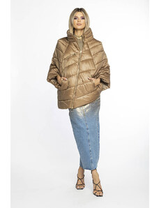 Ann Gissy Tmavě béžová dámská bunda pončo s ozdobnými zipy AnnGissy (AG1-J9171)
