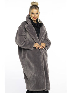 Šedý plyšový dámský oversize kabát Ann Gissy (AG1-J9172)