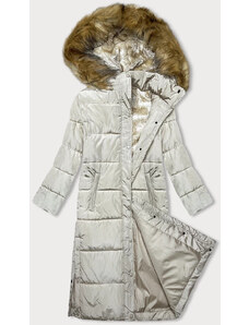 MELYA MELODY Dlouhá zimní bunda v ecru barvě s kapucí (V726)