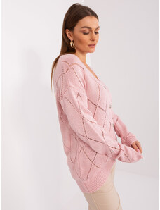 Fashionhunters Světle růžový prolamovaný svetr na knoflíky z RUE PARIS