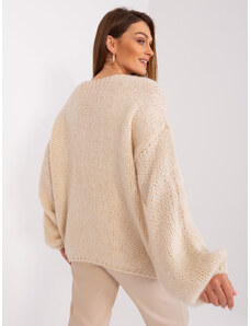 Fashionhunters Světle béžový pletený svetr s širokými rukávy