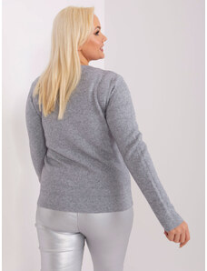 Fashionhunters Šedý ležérní pletený svetr větší velikosti