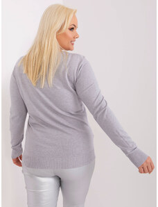 Fashionhunters Šedý hladký svetr větší velikosti s dlouhým rukávem