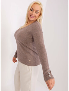 Fashionhunters Tmavě béžový melanžový svetr větší velikosti z viskózy