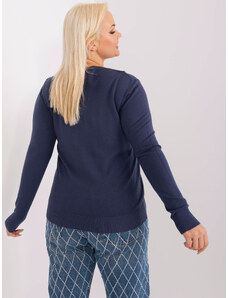 Fashionhunters Námořnicky modrý klasický plus size svetr s kulatým výstřihem