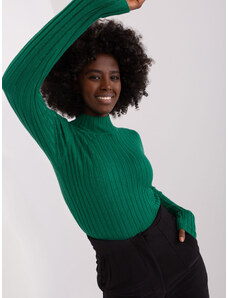 Fashionhunters Tmavě zelený žebrovaný svetr z viskózy