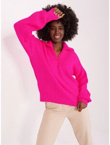 Fashionhunters Fluo růžový volný svetr s manžetami