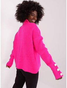 Fashionhunters Fluo růžový dámský oversize svetr s rolákem