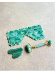 Gaia Crystal Dárkový masážní set roller, gua sha a maska z jadeitu zeleného