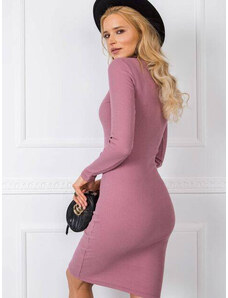 Factory Price Vypasované žebrované šaty ve špinavě růžové barvě s rolákem Rue Paris (5133)