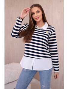 K-Fashion Pruhovaná bavlněná halenka s límečkem námořnická modrá+světle béžová