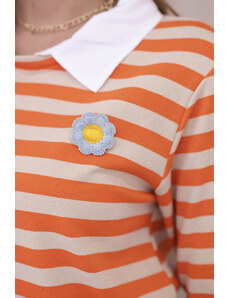 K-Fashion Pruhovaná bavlněná halenka s límečkem oranžová+béžová