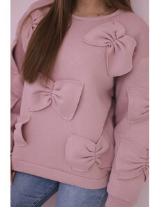 K-Fashion Zateplená mikina s ozdobnými mašlemi tmavě růžová