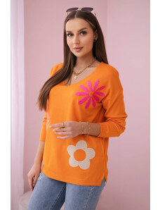 K-Fashion Svetrová halenka s květinovým vzorem pomeranč