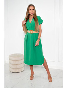 K-Fashion Šaty s ozdobným páskem zelené