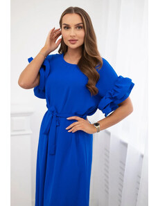 K-Fashion Šaty zavazovací v pase s ozdobnými rukávy chrpově modrá