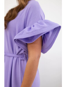 K-Fashion Šaty zavazovací v pase s ozdobnými rukávy fialka