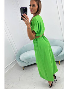 K-Fashion Dlouhé šaty s ozdobným páskem světle zelené