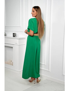 K-Fashion Dlouhé šaty s ozdobným páskem zelené