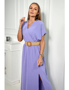 K-Fashion Dlouhé šaty s ozdobným páskem světle fialová