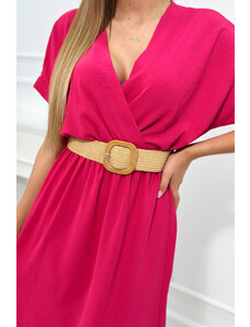 K-Fashion Dlouhé šaty s ozdobným páskem fuchsiové barvy