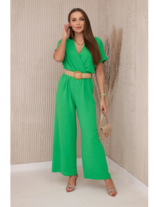 K-Fashion Kombinéza s ozdobným páskem v pase světle zelená