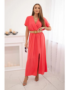 K-Fashion Dlouhé šaty s ozdobným páskem Růžový neon