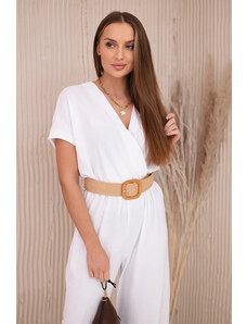 K-Fashion Kombinéza s ozdobným páskem v pase bílý