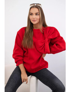 K-Fashion Zateplená bavlněná mikina s velkou mašlí červený