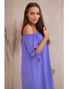 K-Fashion Šaty s delším zadním dílem a zavazováním na rukávech tmavě fialová