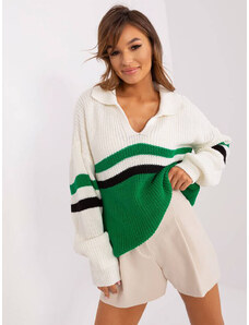 Factory Price Ecru-zelený volný svetr s límečkem a s přídavkem vlny (8054)