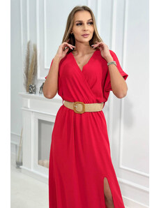 K-Fashion Dlouhé šaty s ozdobným páskem červené