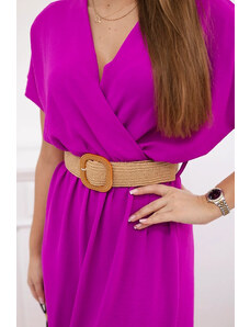 K-Fashion Dlouhé šaty s ozdobným páskem tmavě fialová