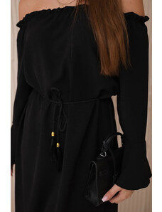 K-Fashion Šaty zavázané v pase se stahovací šňůrkou černý