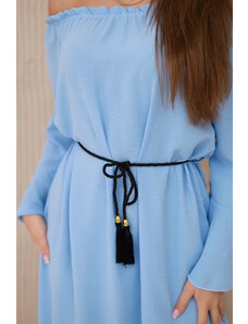 K-Fashion Šaty zavázané v pase se stahovací šňůrkou modrý