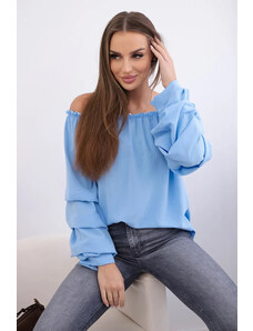 K-Fashion Španělská halenka s ozdobnými rukávy modrý