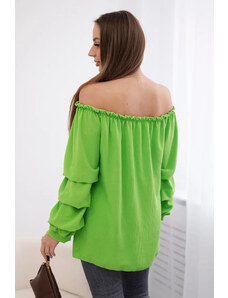 K-Fashion Španělská halenka s ozdobnými rukávy jasně zelená