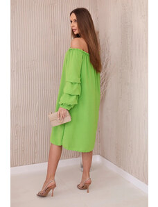 K-Fashion Španělské šaty s ozdobnými rukávy jasně zelená