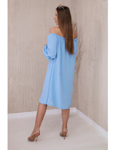K-Fashion Španělské šaty s ozdobnými rukávy modrý