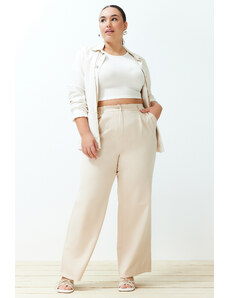 Trendyol Curve Stone High Waist Wide Leg Wide Leg Pleated Woven Trousers