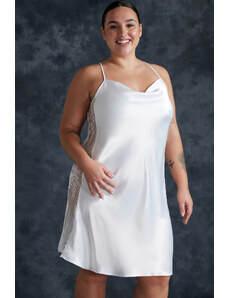 Trendyol Curve White Lace Mini Satin Bridal Woven Nightgown