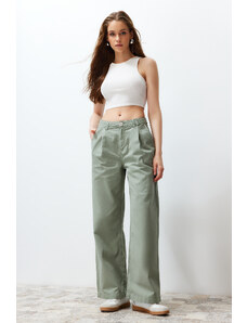 Trendyol Mint Pleated High Waist Seasonal Wide Leg Jeans