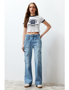 Trendyol Blue Pocket Detailed High Waist Wide Leg Jeans