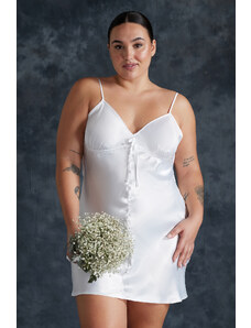 Trendyol Curve White Mini Satin Woven Bridal Nightgown