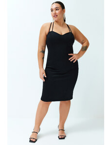 Trendyol Curve Black Heart Neck Strap Knitted Dress