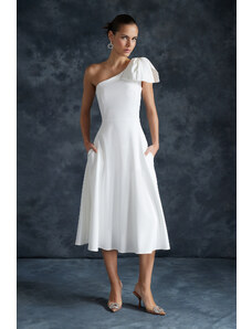 Trendyol Bridal White Bow Detail Wedding/Nikah Elegant Evening Dress