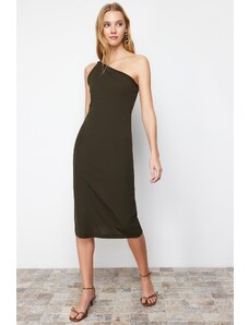 Trendyol Khaki One Shoulder A-Line/A-Line Form Midi Smart Crepe Strap Knitted Dress